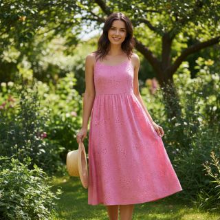 Cotton fabric VOILE EMBROIDERY Vintage fuchsia