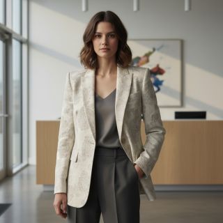 Cotton fabric with linen JACQUARD Peony flowers