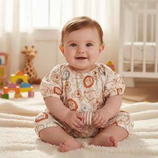 Cotton fabric Safari animals ecru