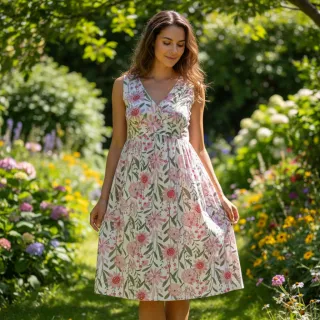 Cotton fabric Meadow white digital print