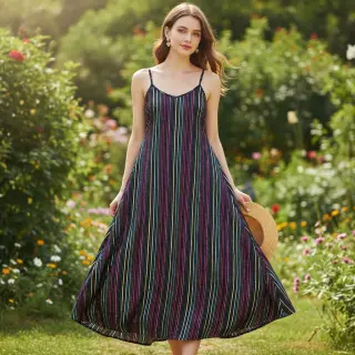 Cotton fabric LUREX stripes navy