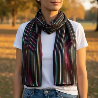 Cotton fabric LUREX stripes navy