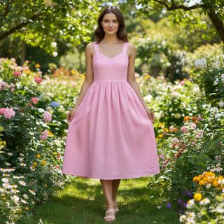 Cotton fabric with linen pink