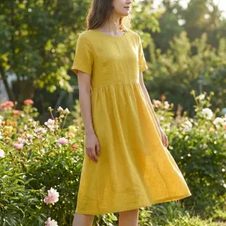 Cotton fabric with linen ochre
