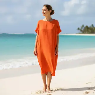 Cotton fabric with linen orange