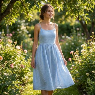 Cotton fabric with linen light blue