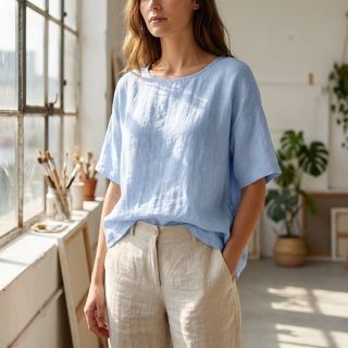 Cotton fabric with linen light blue