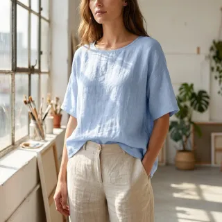 Cotton fabric with linen light blue