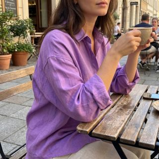 Cotton fabric with linen dark lilac