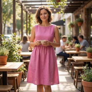 Cotton fabric with linen dark pink