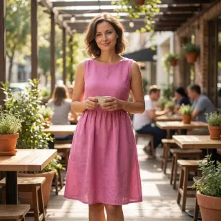 Cotton fabric with linen dark pink