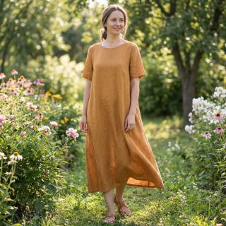 Cotton fabric with linen cognac