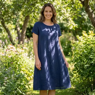 Cotton fabric with linen dark blue