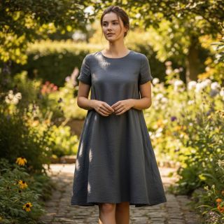 Cotton fabric with linen dark grey