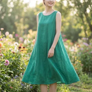 Cotton fabric with linen apple green