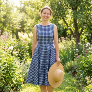 Cotton fabric JEANS Circles dark blue