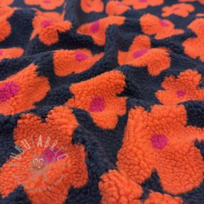 Coat fabric TEDDY JACQUARD Flowers navy