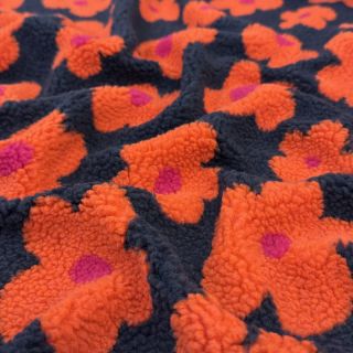 Coat fabric TEDDY JACQUARD Flowers navy