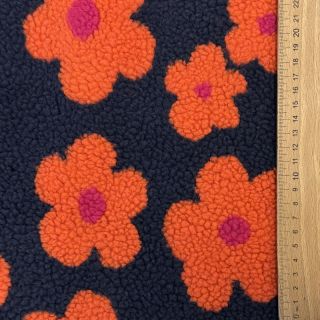 Coat fabric TEDDY JACQUARD Flowers navy