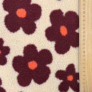 Coat fabric TEDDY JACQUARD Flowers beige
