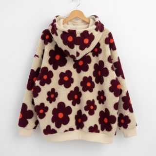 Coat fabric TEDDY JACQUARD Flowers beige