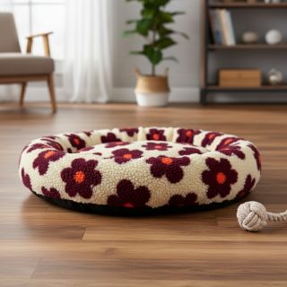 Coat fabric TEDDY JACQUARD Flowers beige