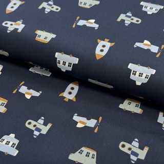 Cotton fabric Vehicles navy