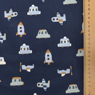Cotton fabric Vehicles navy
