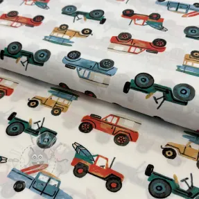 Cotton fabric Cars white digital print