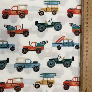 Cotton fabric Cars white digital print