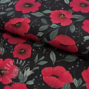 Cotton fabric Poppy black digital print