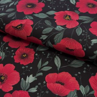Cotton fabric Poppy black digital print