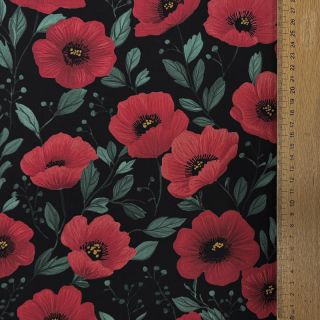 Cotton fabric Poppy black digital print
