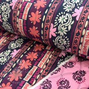 Cotton fabric VOILE STEPPED Daria flower aubergine digital print