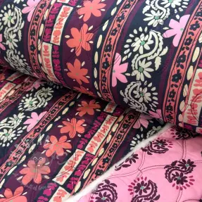 Cotton fabric VOILE STEPPED Daria flower aubergine digital print