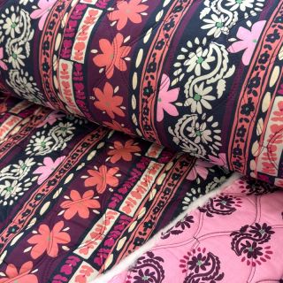 Cotton fabric VOILE STEPPED Daria flower aubergine digital print