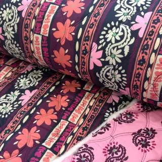 Cotton fabric VOILE STEPPED Daria flower aubergine digital print