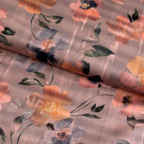 Cotton fabric SATIN Penny flower peach digital print