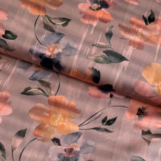 Cotton fabric SATIN Penny flower peach digital print
