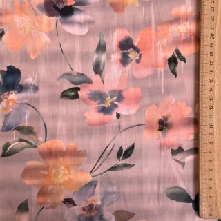 Cotton fabric SATIN Penny flower peach digital print