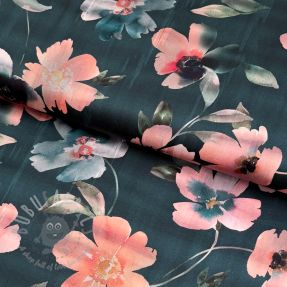 Cotton fabric SATIN Penny flower petrol digital print