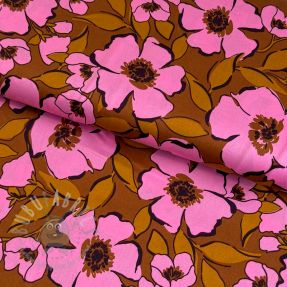 Cotton fabric SATIN Flower Kala caramel