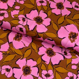 Cotton fabric SATIN Flower Kala caramel