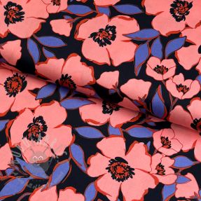 Cotton fabric SATIN Flower Kala navy