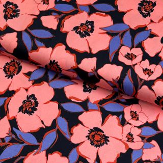 Cotton fabric SATIN Flower Kala navy