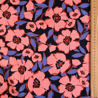 Cotton fabric SATIN Flower Kala navy