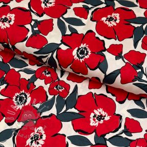Cotton fabric SATIN Flower Kala offwhite