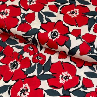 Cotton fabric SATIN Flower Kala offwhite