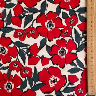 Cotton fabric SATIN Flower Kala offwhite