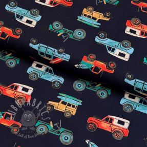 Cotton fabric Cars navy digital print